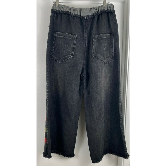 YESNO PW2 Women Cropped Pants Floral Jeans Embroidered Wide Size 3XL, NWT - Picture 4 of 11